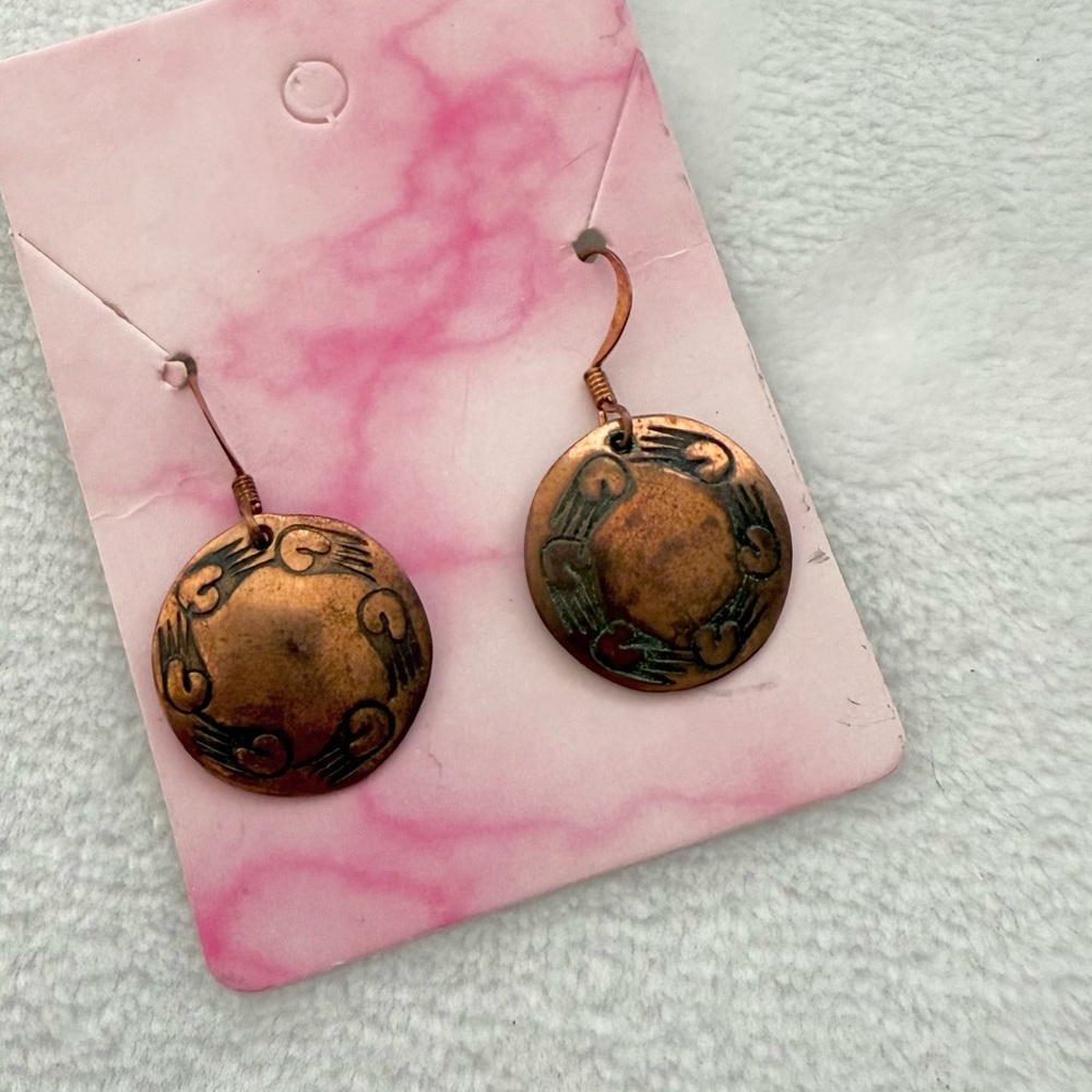 Vintage Handcrafted Copper Dangle Earrings Signed A